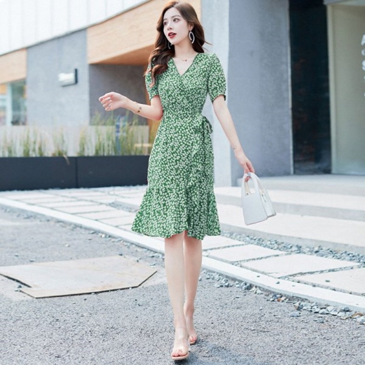 Đầm Đuôi Cá Cổ Chữ V In Hoa Thời Trang Mùa Hè Dành Cho Nữ
