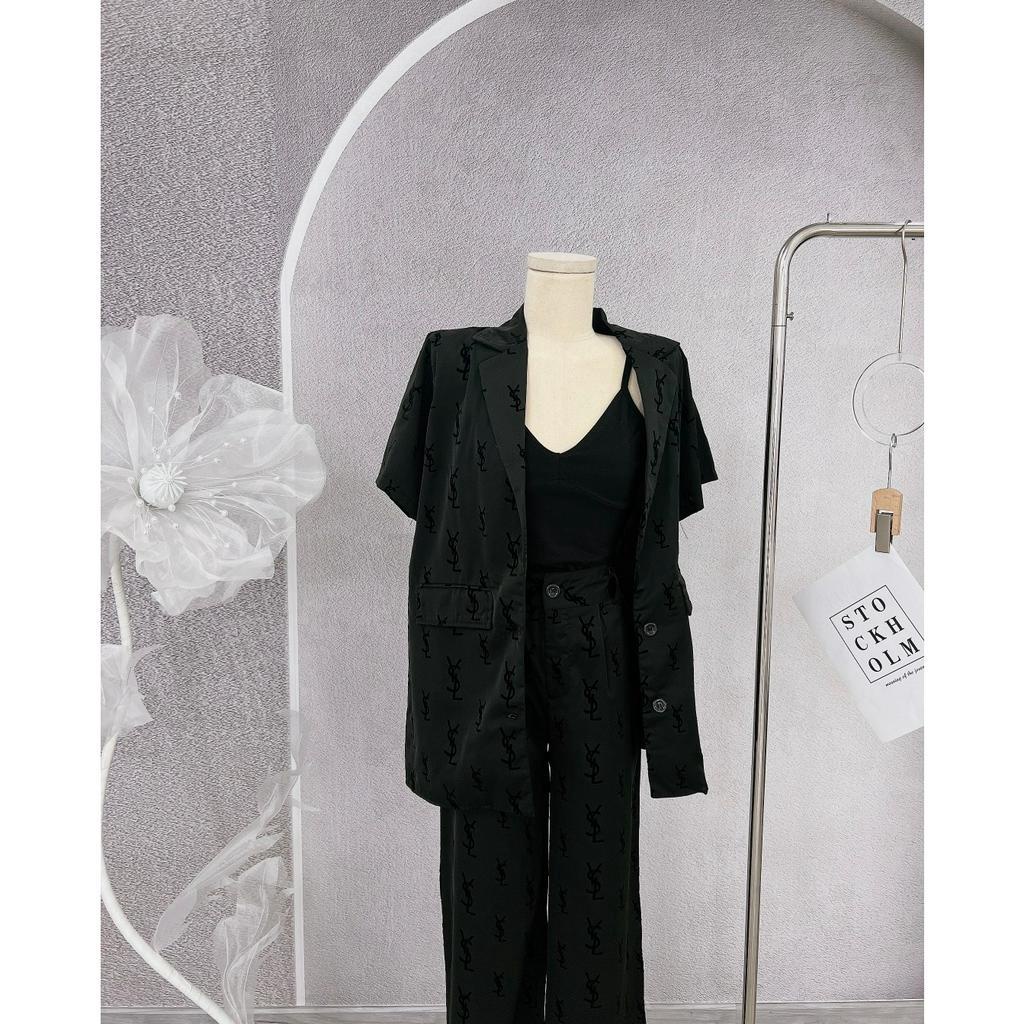 SET VEST ĐEN 3 MÓN CHỮ: ÁO VEST TAY NGẮN ĐEN + ÁO LÓT 2 DÂY + QUẦN SUÔNG CHỮ (TH)