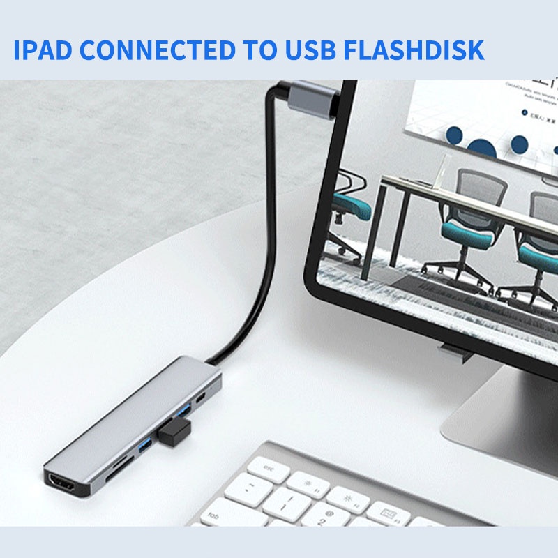 Trạm Sạc Nhanh 7 Trong 1 USB C Hub Type-C Sang HDMI 4K USB3.0 5Gbps PD Đầu Đọc Thẻ SD / TF Cho Laptop / Máy Tính Bảng / Điện Thoại