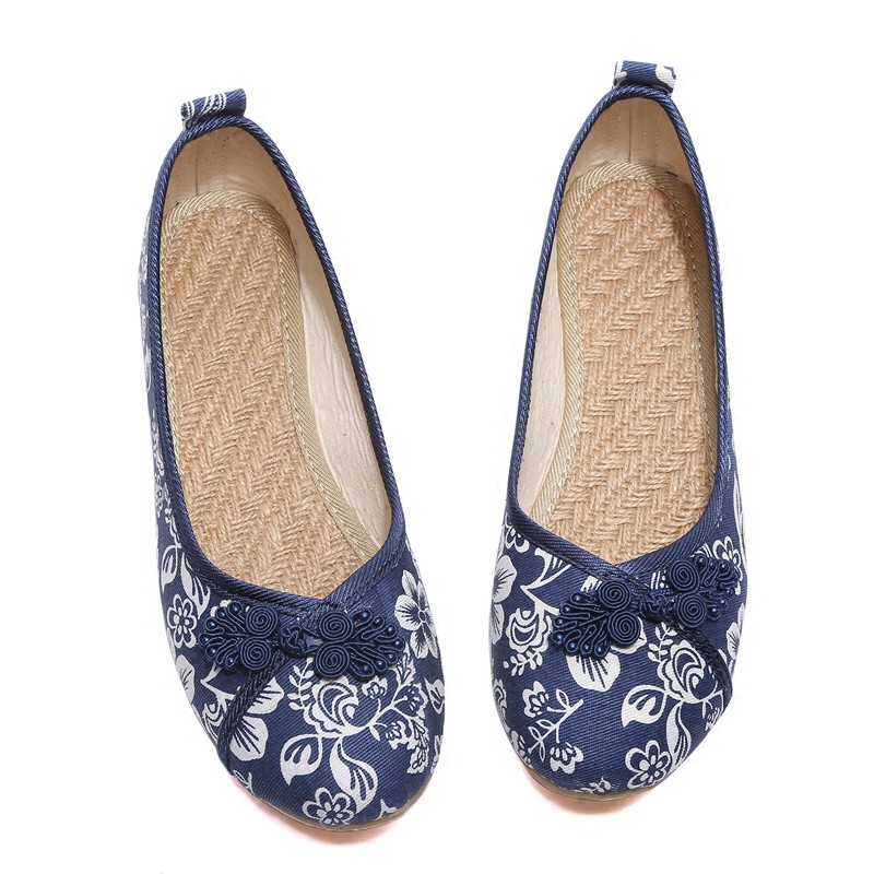 Giày búp bê vải hoa văn màu xanh | BigBuy360 - bigbuy360.vn