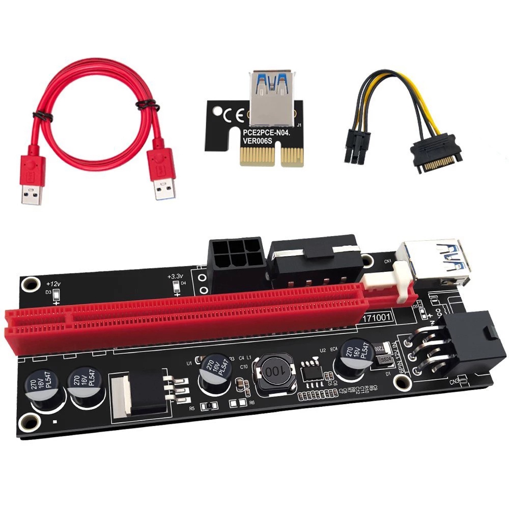 Thẻ Chuyển Đổi Pci-E 1x Sang 16x Kép 6pin 15pin Sang 6 Pin Sata Chất Lượng Cao Ver 009s