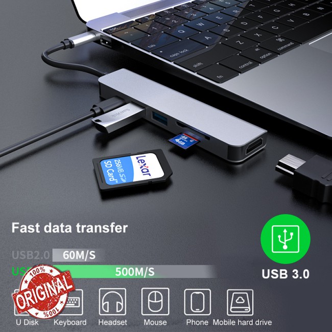 【SELL COD】 6in1 Type C to 4K HDMI 87W High-Speed PD Charging USB3.1 Hub 6 in 1 Docking Station