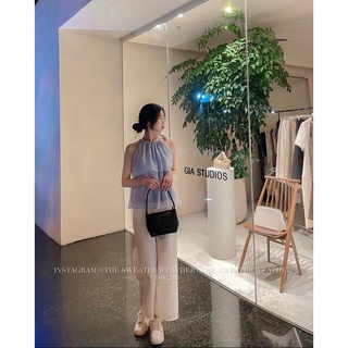Áo yếm voan tơ tiểu thư - Áo khoét vai cổ nơ phong cách Hàn Quốc
