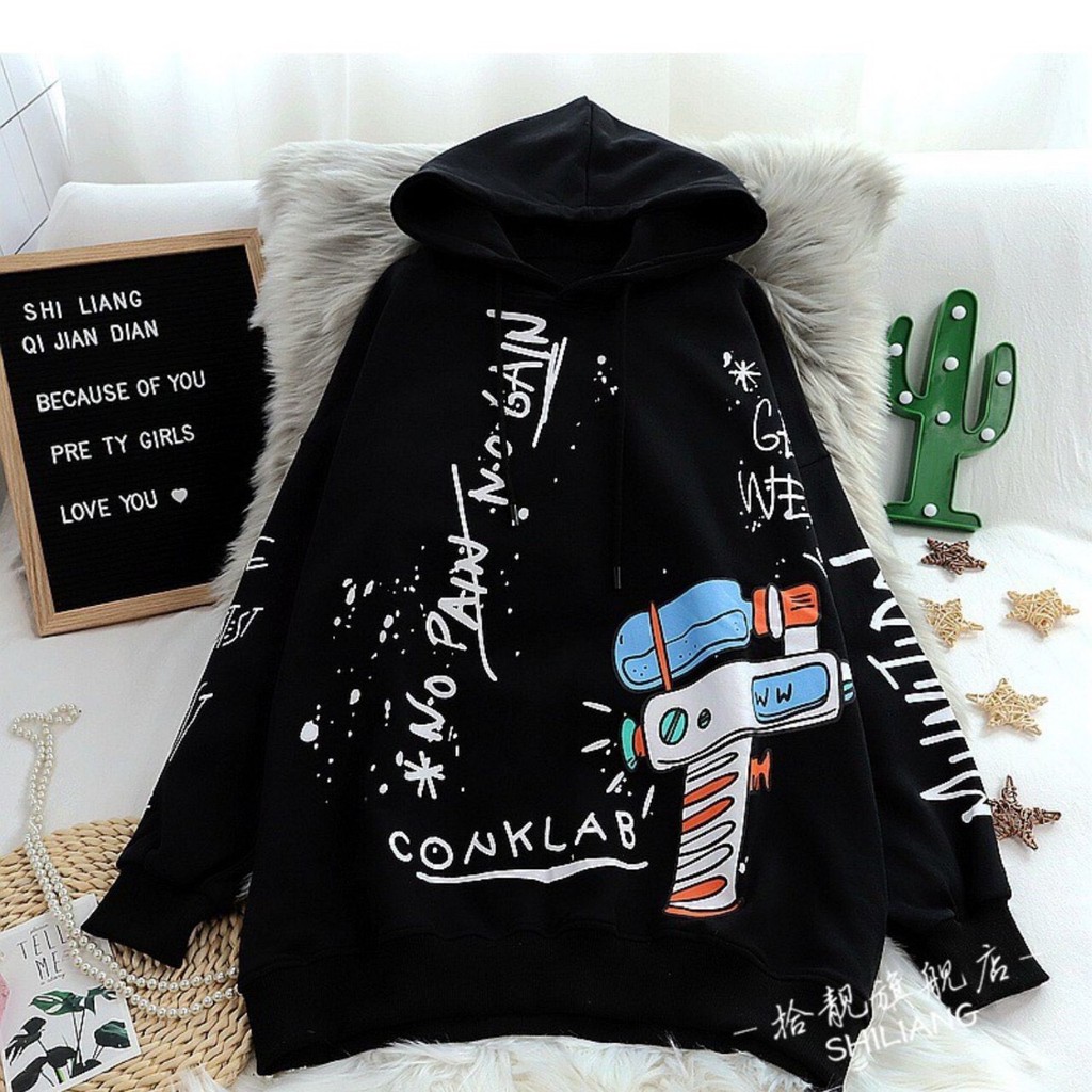 Áo khoác, áo hoodie form rộng nam nữ thời trang họa tiết chữ phối hình chất nỉ bông cao cấp