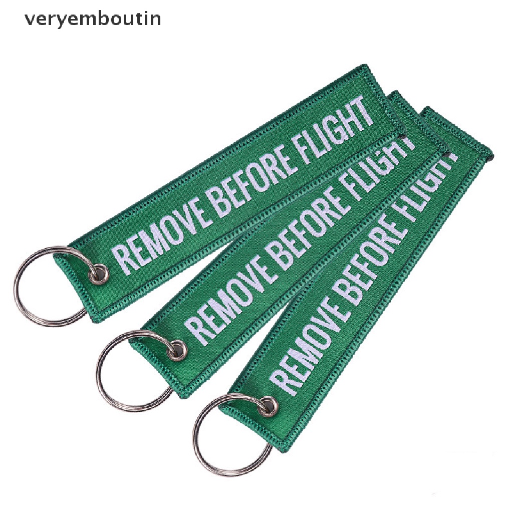 Móc khóa vải polyester thêu họa tiết chữ Remove Before Flight cỡ 13*3CM