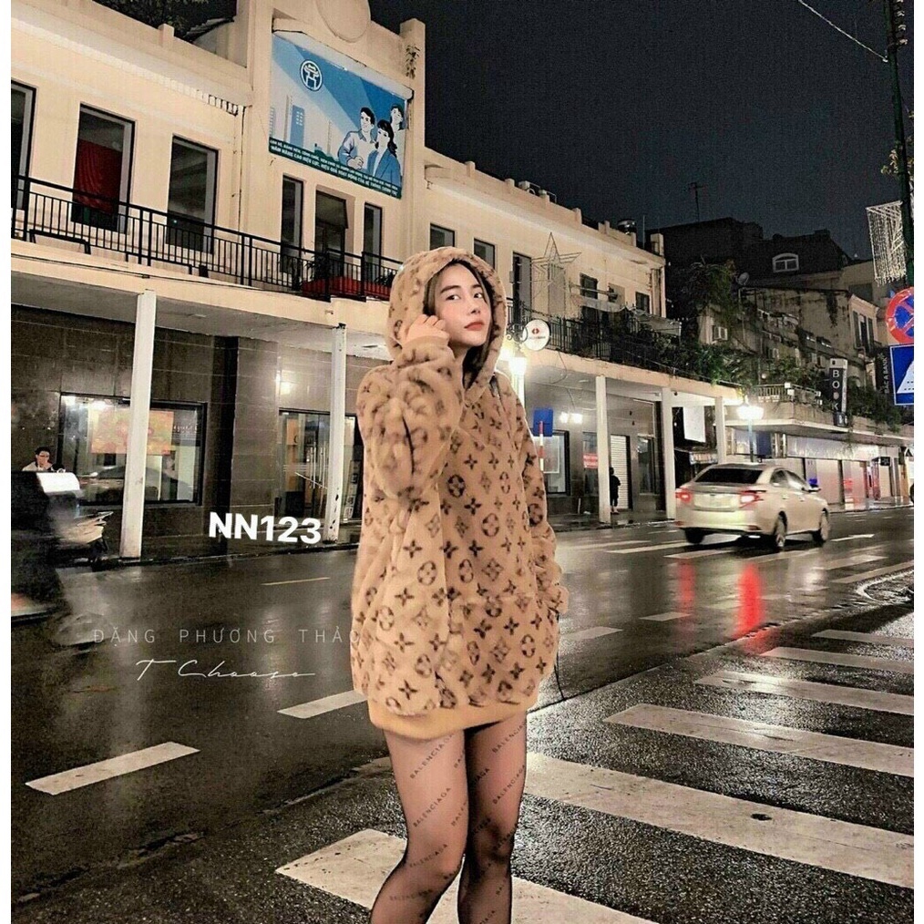 Áo mũ lông 2 lớp dáng trùm mông - Hàng L1