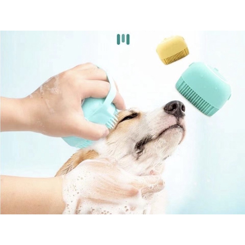 Bàn Chải Tắm Mát Xa tạo bọt bơm xà phòng tự động Cho Thú Cưng Bằng Silicone