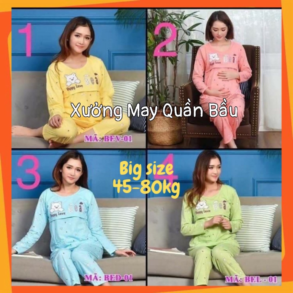 Bộ bầu dài 2in1 mặc bầu và sau sinh gấu