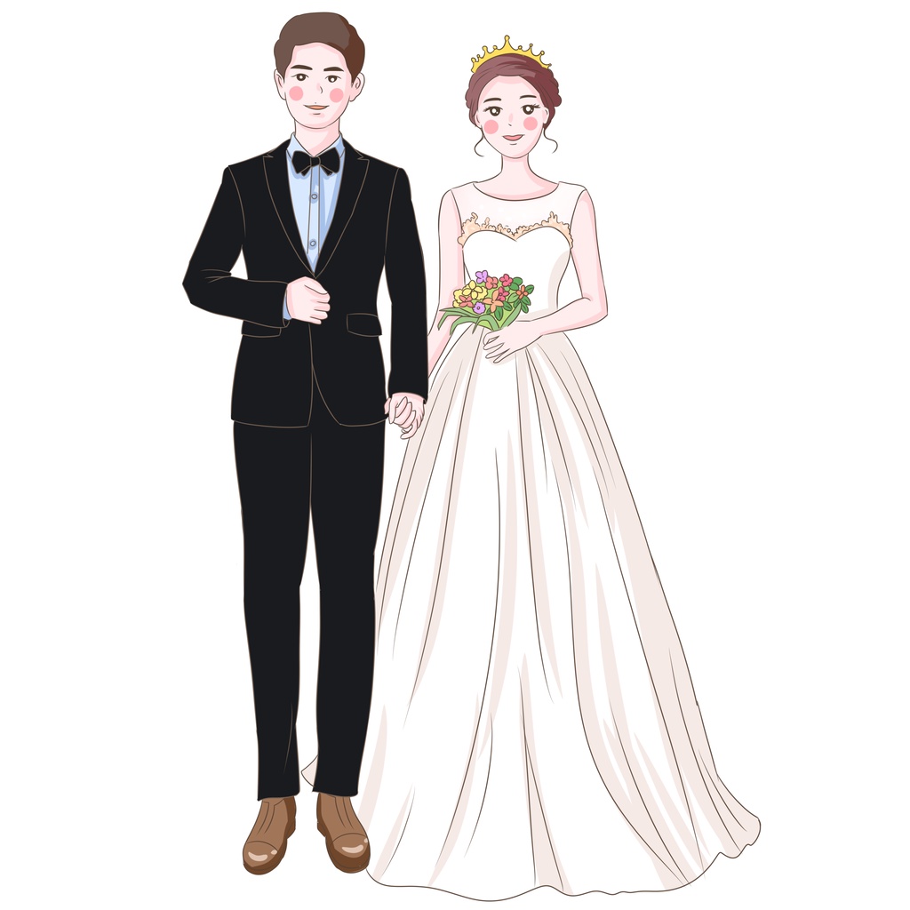 Phụ kiện bánh sinh nhật bánh kem - Set 10 thẻ cắm giấy cặp đôi cô dâu chú rể