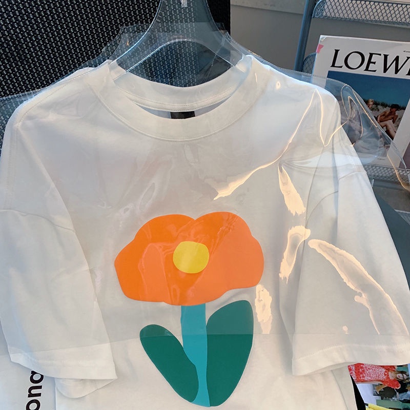 Áo Thun Tay Ngắn Cổ Tròn Dáng Rộng Phong Cách Hàn Quốc Thời Trang Cho Nữ