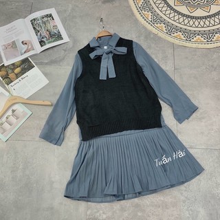 (Ảnh thật) Set váy dài tay + gile len