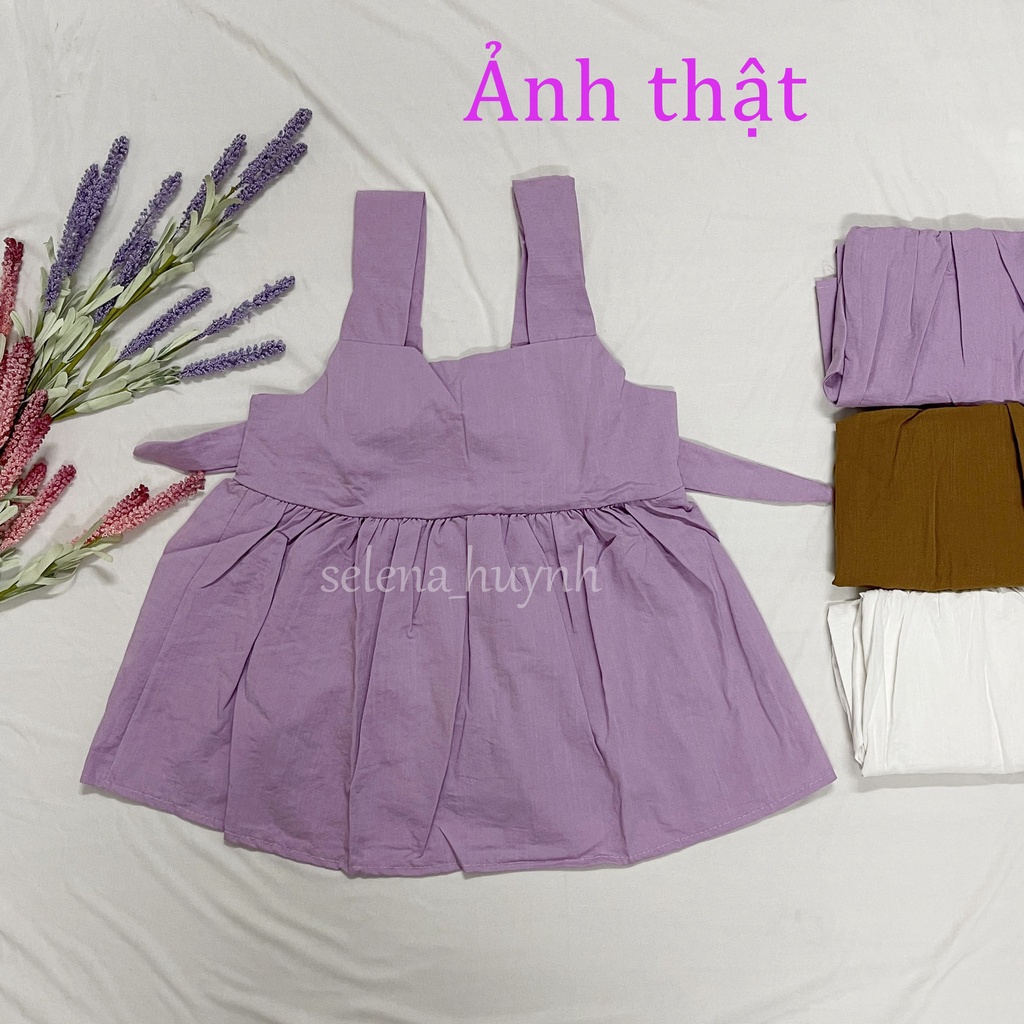 Áo đũi babydoll 2 dây bản to cột nơ lưng