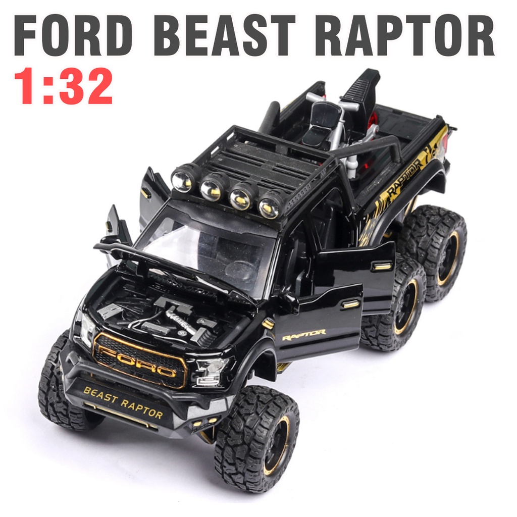 Xe mô hình ô tô Ford Raptor offroad tỉ lệ 1:32 có âm thanh động cơ và đèn xe đồ chơi trẻ em