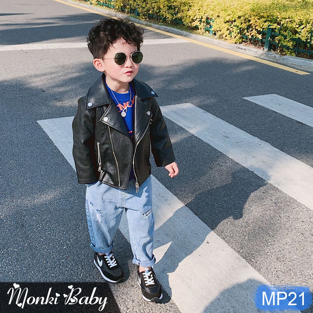 Áo khoác da cao cấp cho bé trai, chất dày dặn, mềm đẹp, phong cách nam tính mạnh mẽ | MP21
