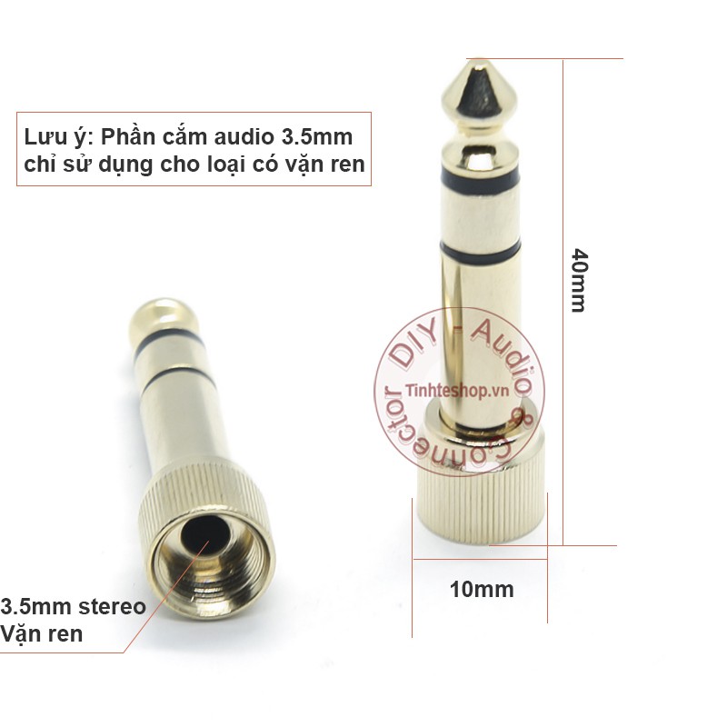 Đầu chuyển 6.5 ra 3.5 vặn ren cho headphone DJ gold 24K