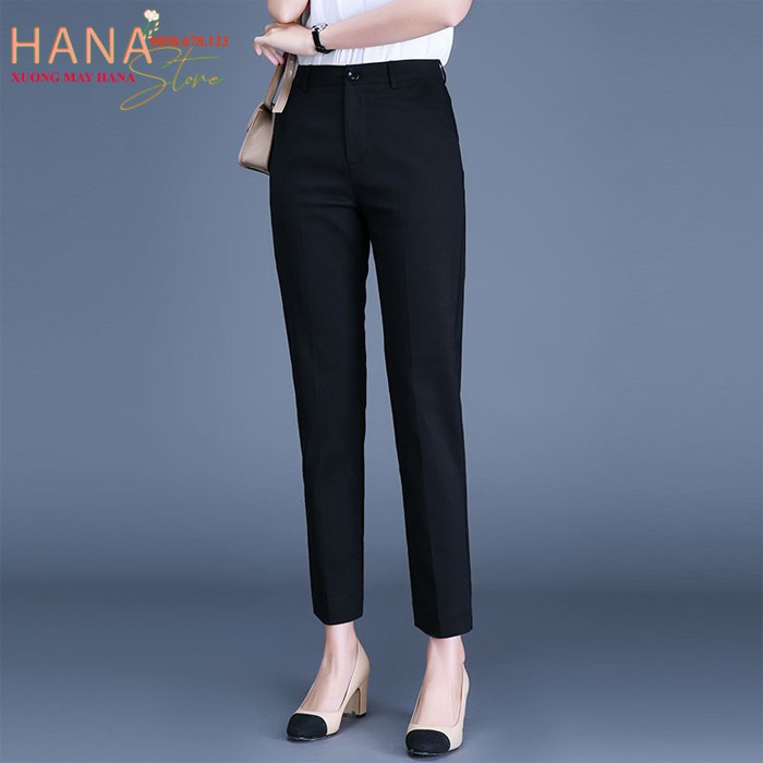 Quần tây đen công sở dài 95cm chùm mắt cá chân - Cạp lưng cao ngang rốn có đai - Vải tuyết mưa - Mặc đi làm công sở học