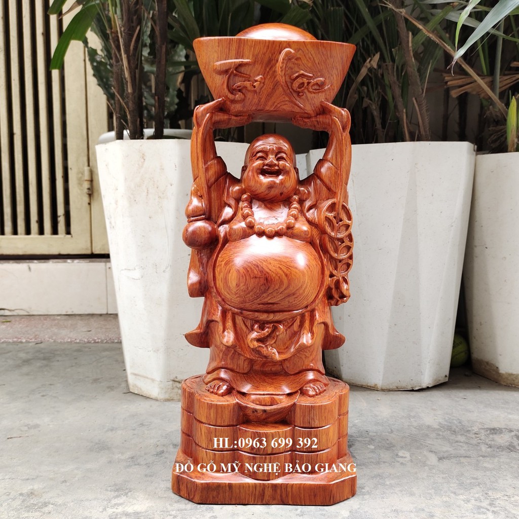 Tượng phật di lặc dâng vàng gỗ hương cao 50 cm