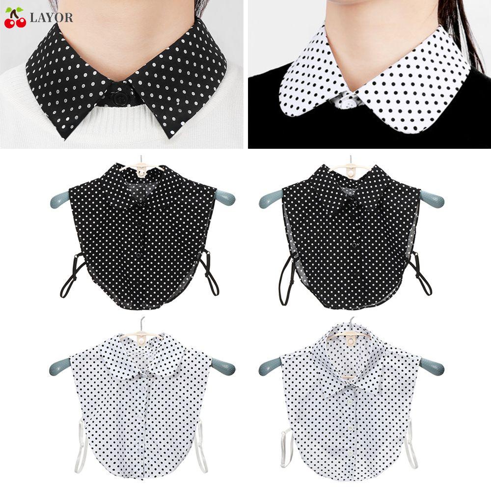 Cổ áo sơ mi giả bằng cotton họa tiết chấm bi màu trắng đen đa năng thời trang