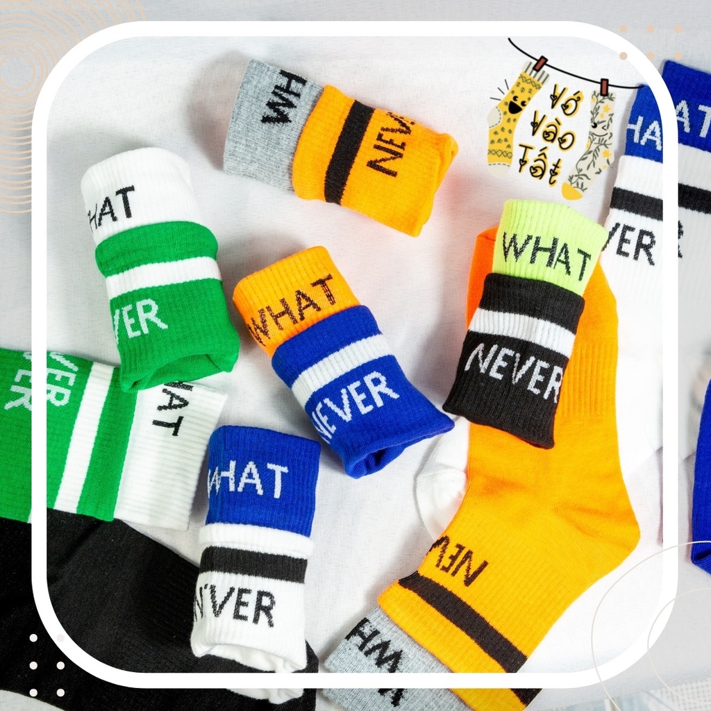 TẤT VỚ CỔ CAO UNISEX CỔ 2 TẦNG IN CHỮ CÁ TÍNH