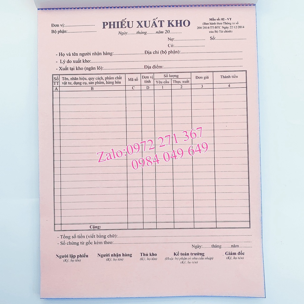 Phiếu nhập kho - phiếu xuất kho 2 liên A4 60 tờ - 100 tờ