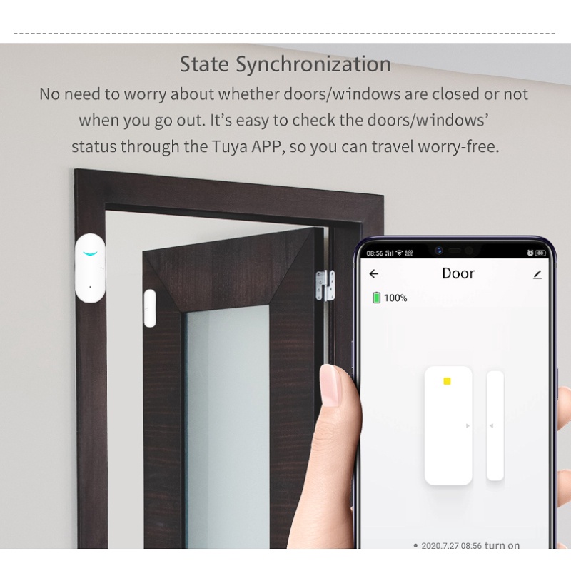 Cảm biến mở cửa không dây thông minh kết nối wifi có chuông báo chống trộm cho Alexa Google Home Tuya AP COD