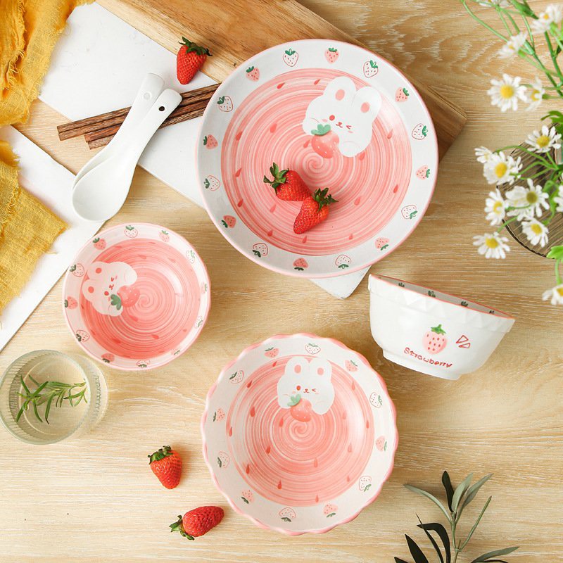 Bộ đồ ăn hoạ tiết dâu tây dễ thương cho trẻ em. HÀNG CÓ SẴN