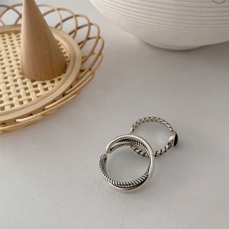 Nhẫn Đính Đá Đen / Bạc Phong Cách Cổ Điển Thời Trang Có Thể Điều Chỉnh Sáng Tạo Dành Cho Nữ