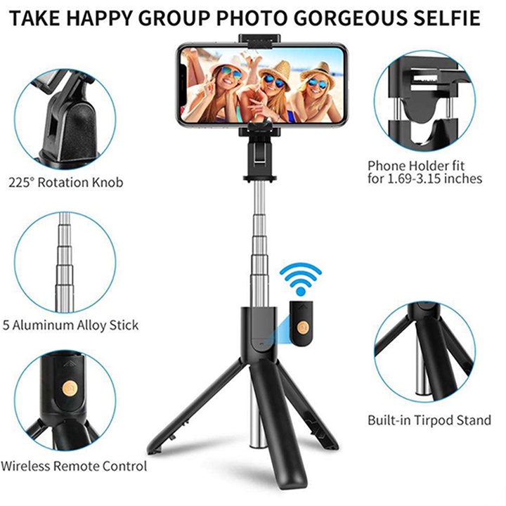 Gậy Chụp Ảnh K07- Tích hợp nút bấm Bluetooth-có thể chỉnh 3 Chân Đa Năng – Tripod K07 – Chụp Hình Selfie