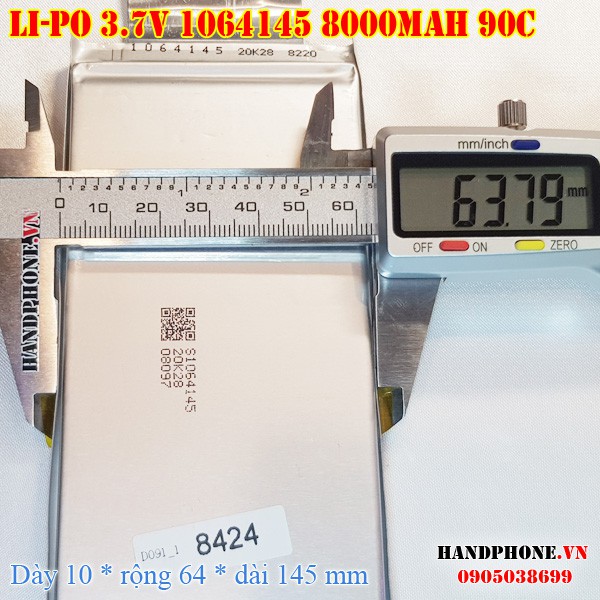 Pin Li - Po 3.7V 8000Mah 8Ah 1064145 Dòng Xả Cao 90C Cho Rc, Thiết Bị Điện Dc Công Suất Lớn