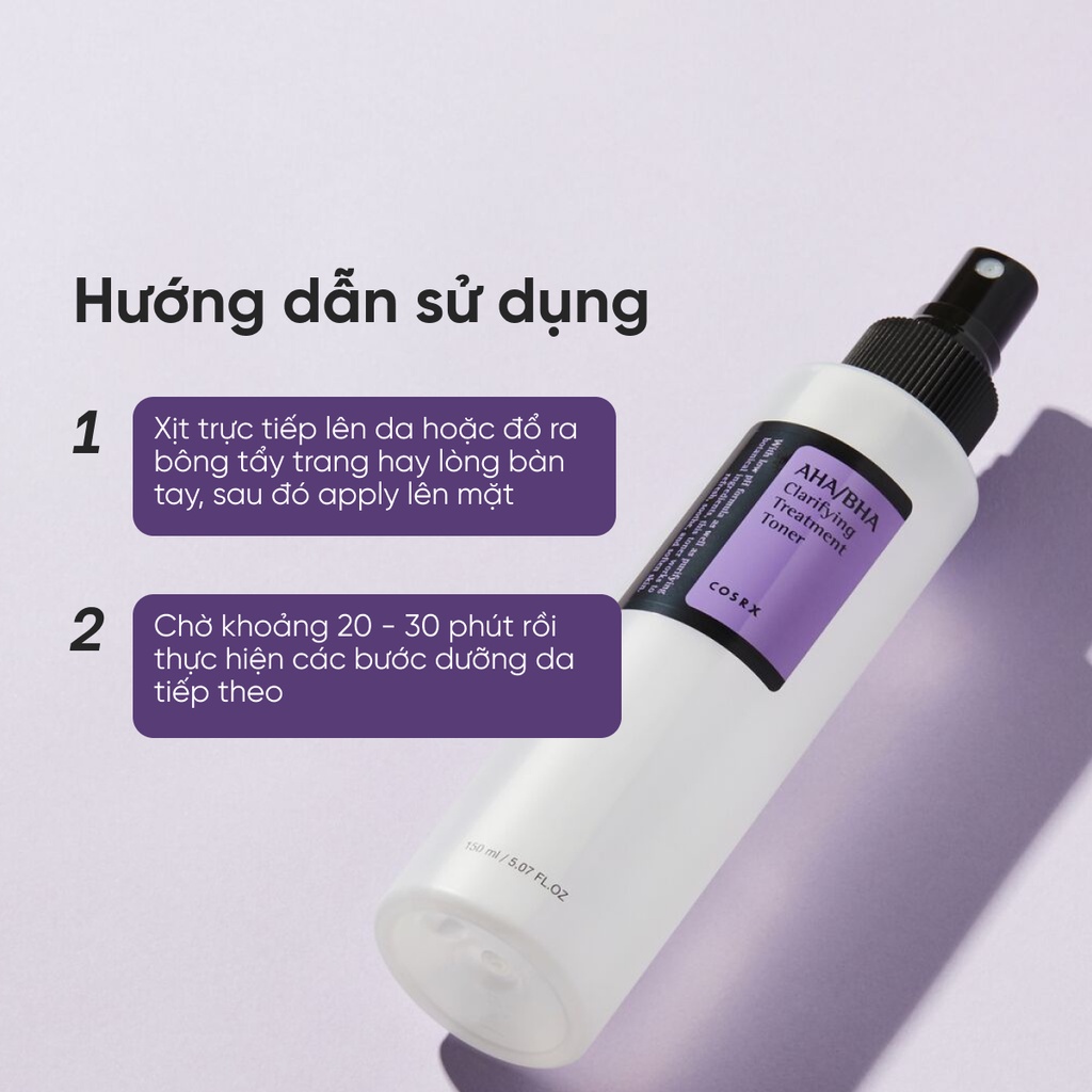 Nước hoa hồng COSRX 30Shine phân phối chính hãng AHA/BHA Clarifying Treatment Toner tẩy tế bào chết dịu nhẹ