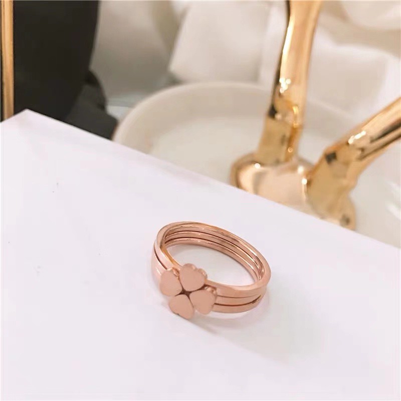 Nhẫn Đeo Tay Ba Lá Mạ Vàng Hồng 18K Hình Cỏ Bốn Lá Phong Cách Hàn Quốc Đơn Giản Dễ Phối Đồ Độc Đáo
