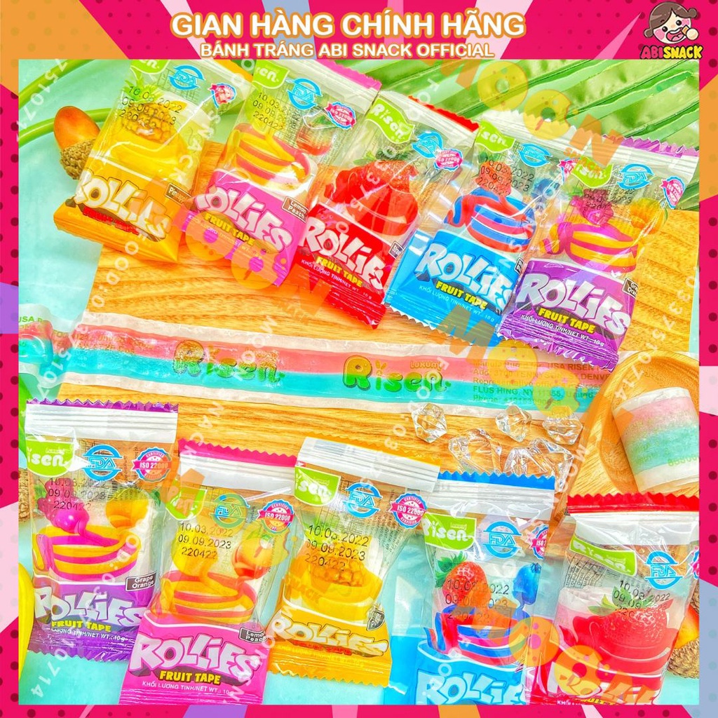 Combo 10 gói kẹo dẻo cuộn Rollies Fruit Taps Risen vị trái cây