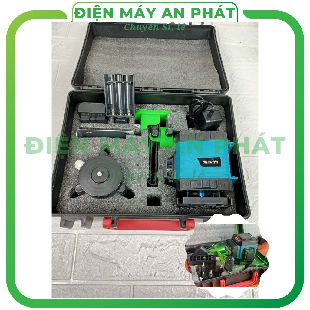 Máy cân mực bắn cốt laser MAKITA 12 tia xanh 3D đo thăng bằng bắn tia laze nét chuẩn  kèm chân 1m2 và giá treo tường (bả