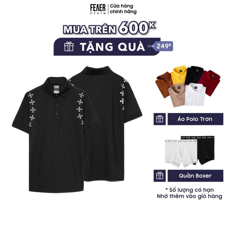 Áo thun Polo nam cổ bẻ họa tiết FEAER 100% chất Cotton thoáng mát, không nhăn Black Cross |new arrival 2021|