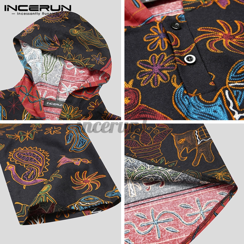 Áo Hoodie INCERUN Tay Ngắn In Họa Tiết Thổ Cẩm Dành Cho Nam | BigBuy360 - bigbuy360.vn