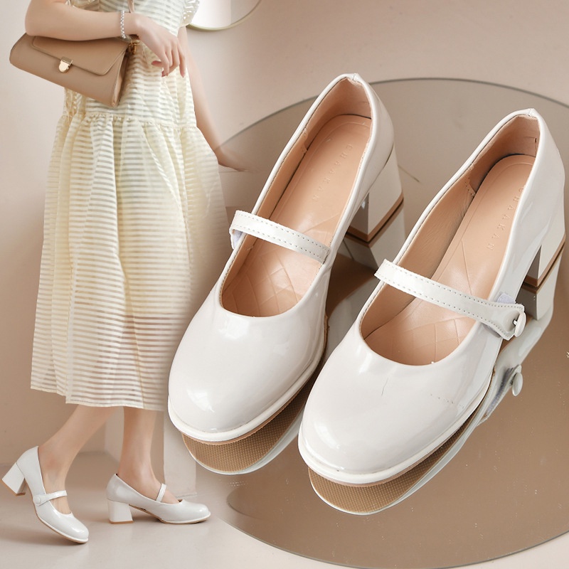 IELGY Giày Cao Gót Bằng Da Phong Cách Retro Pháp Thanh Lịch Dành Cho Nữ