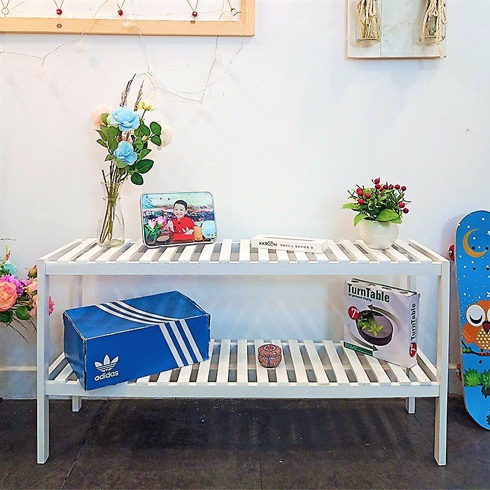 Kệ gỗ đa năng màu trắng 2 tầng dài 100cm phong cách hàn quốc.