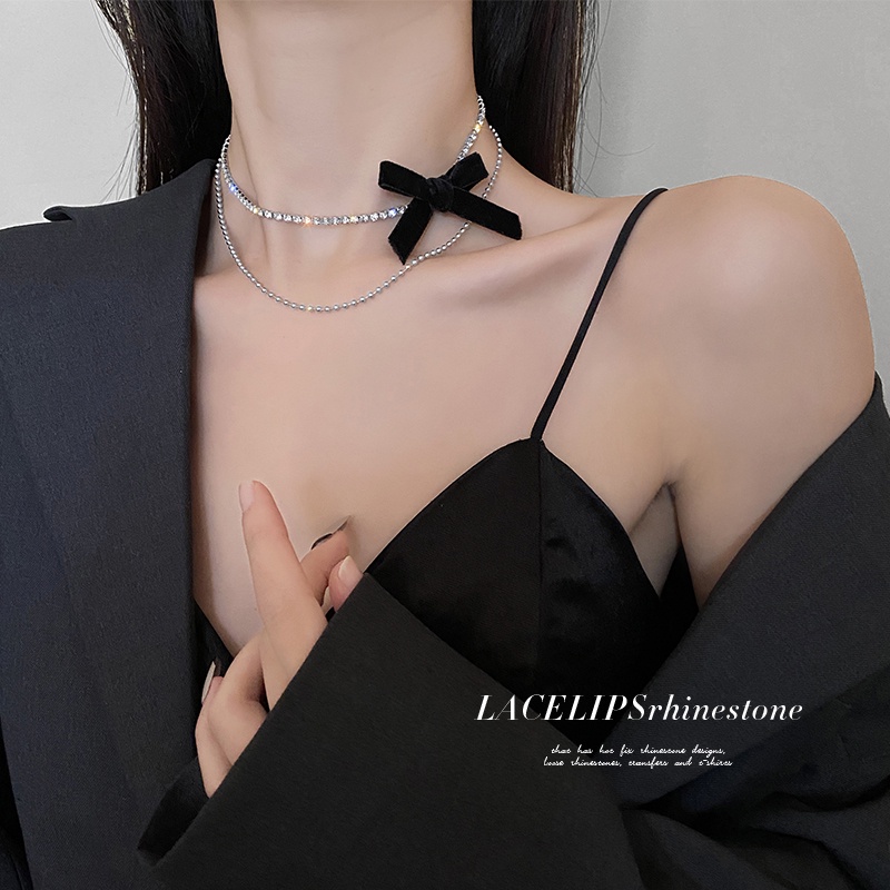 Dây chuyền nhung hai lớp đính đá thời trang hàn quốc đơn giản