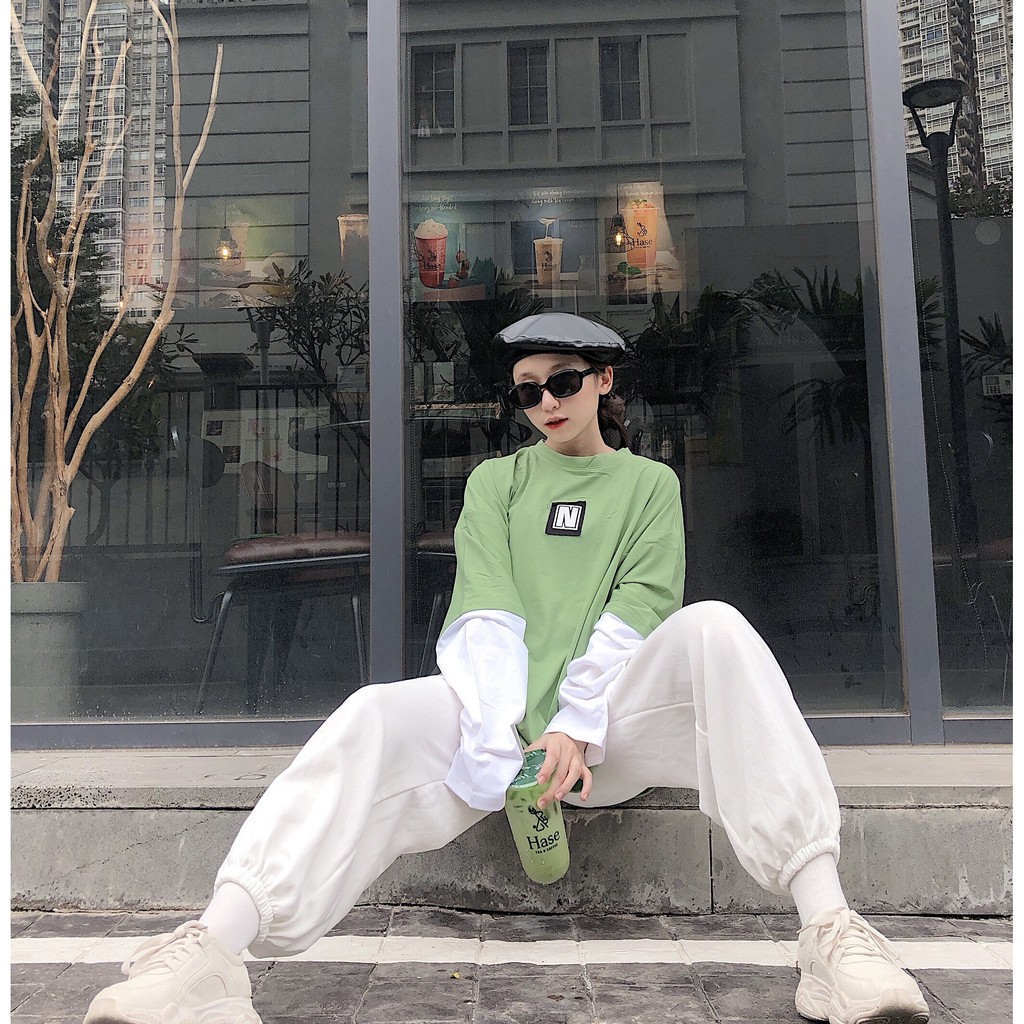 Áo thun tay dài form rộng phối tay NEE ulzzang (ẢNH THẬT)