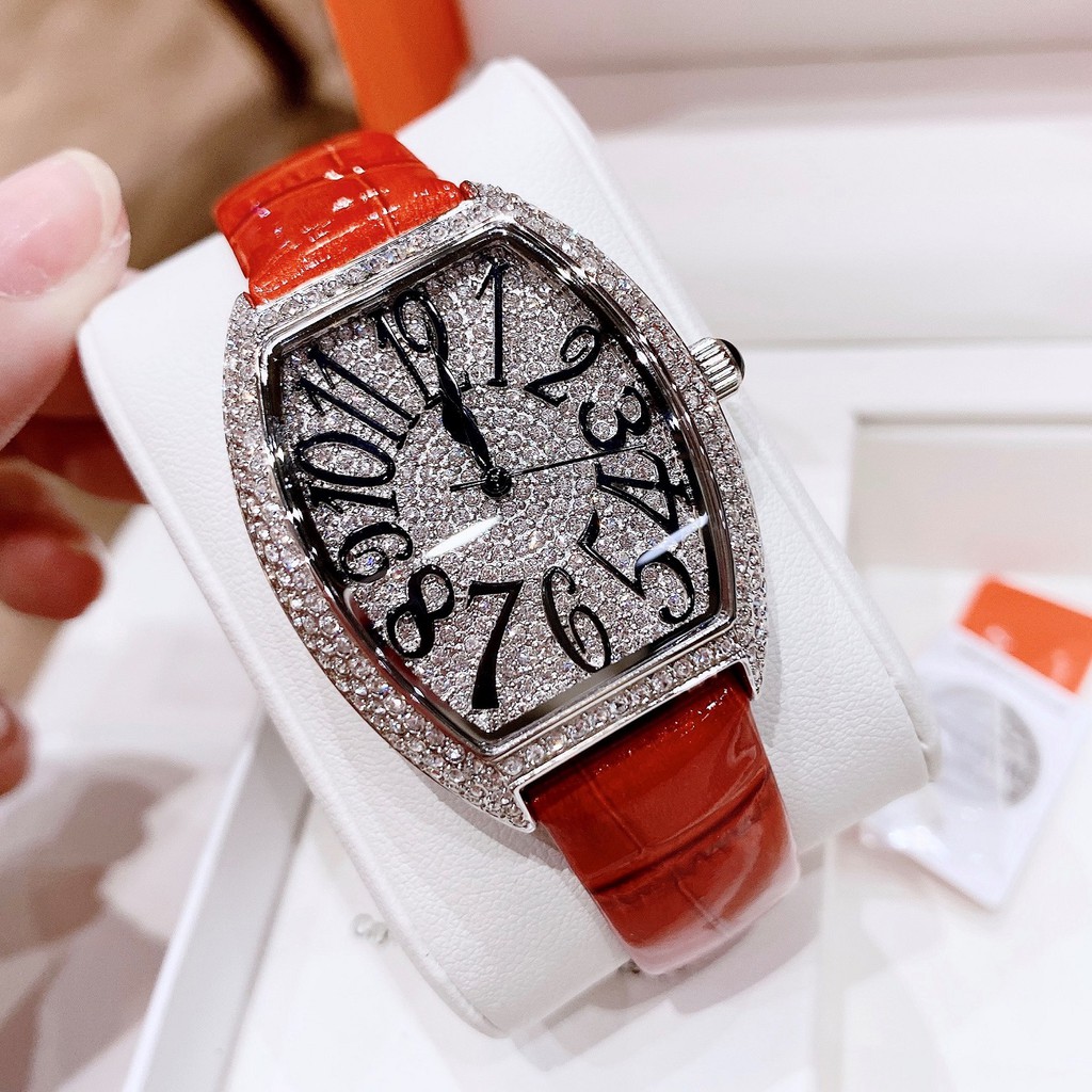 Set Đồng Hồ Nữ Davena 31525 Dây Da Đỏ Silver - Kèm Dây Da Đen Chính Hãng