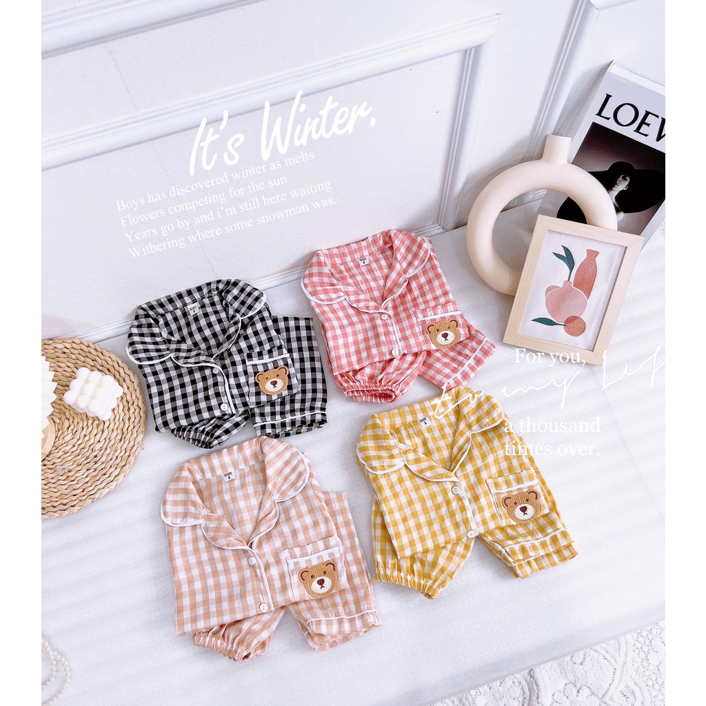 (9-30kg) Đồ bộ bé trai và đồ bộ bé gái pijama kẻ caro cộc tay và dài tay TTR120 TTN121 TTR299
