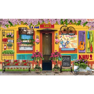 Tranh 3D dán quán cafe , trà sữa keo sẵn bóc dán nhận in theo yêu cầu