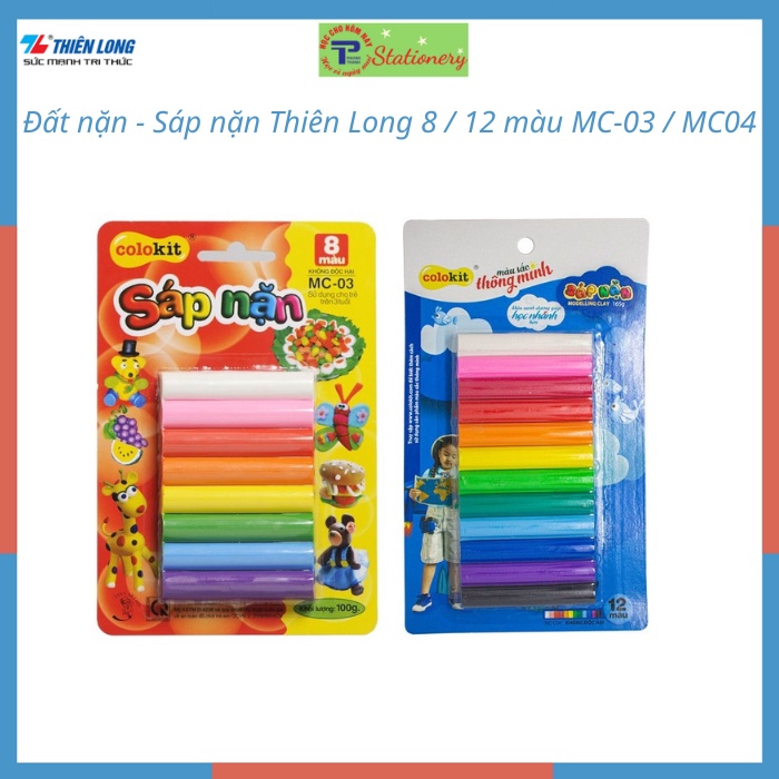 Đất nặn Thiên Long 8 màu, 12 màu đẹp MC-C03, C04 - 1 vỉ