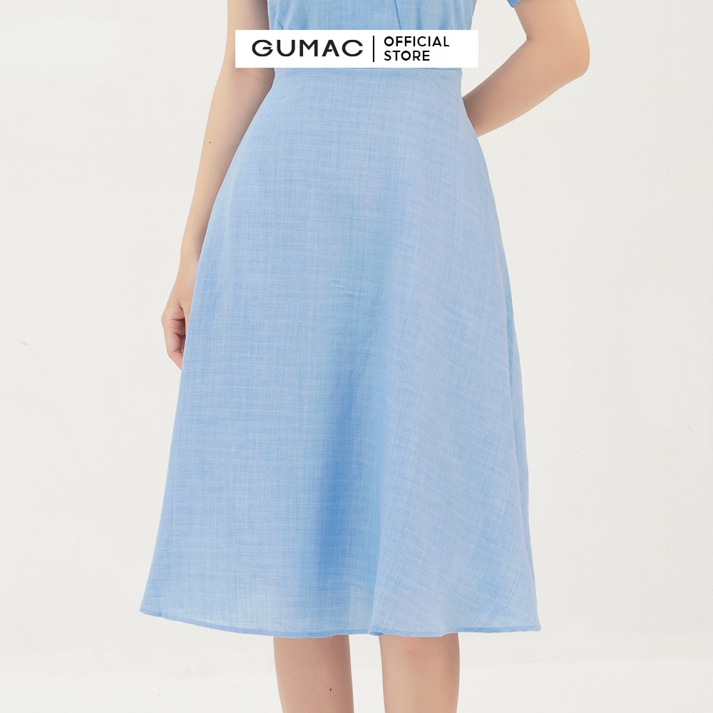 Đầm xòe nữ cổ viền đăng ten GUMAC màu xanh, đủ size, phòng cách thanh lịch, sang trọng DB310 | BigBuy360 - bigbuy360.vn