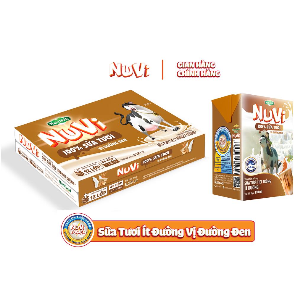 Thùng 48 hộp Nutimilk NuVi 100% Sữa Tươi – ST Tiệt Trùng Ít Đường Vị Đường Đen hộp 110ml