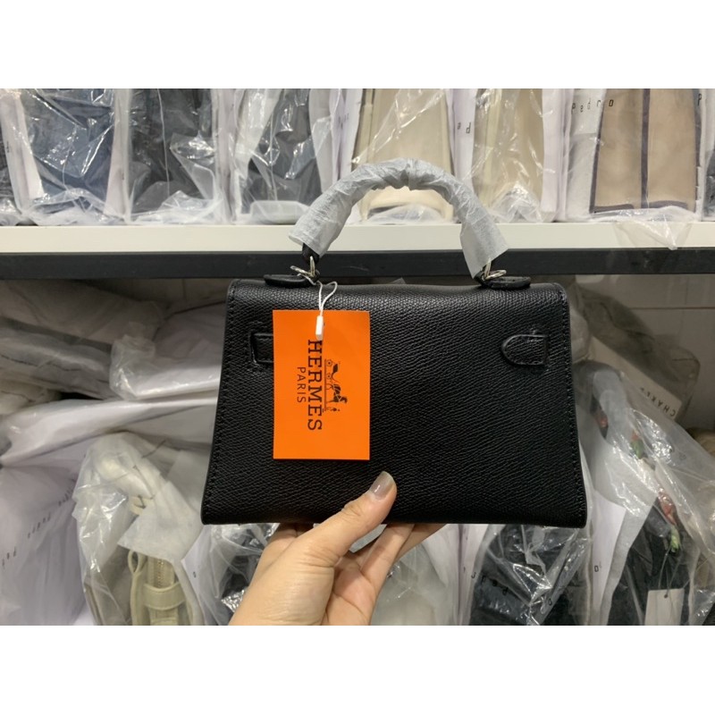 Túi Kelly dáng lùn tag bạc sz 19cm
