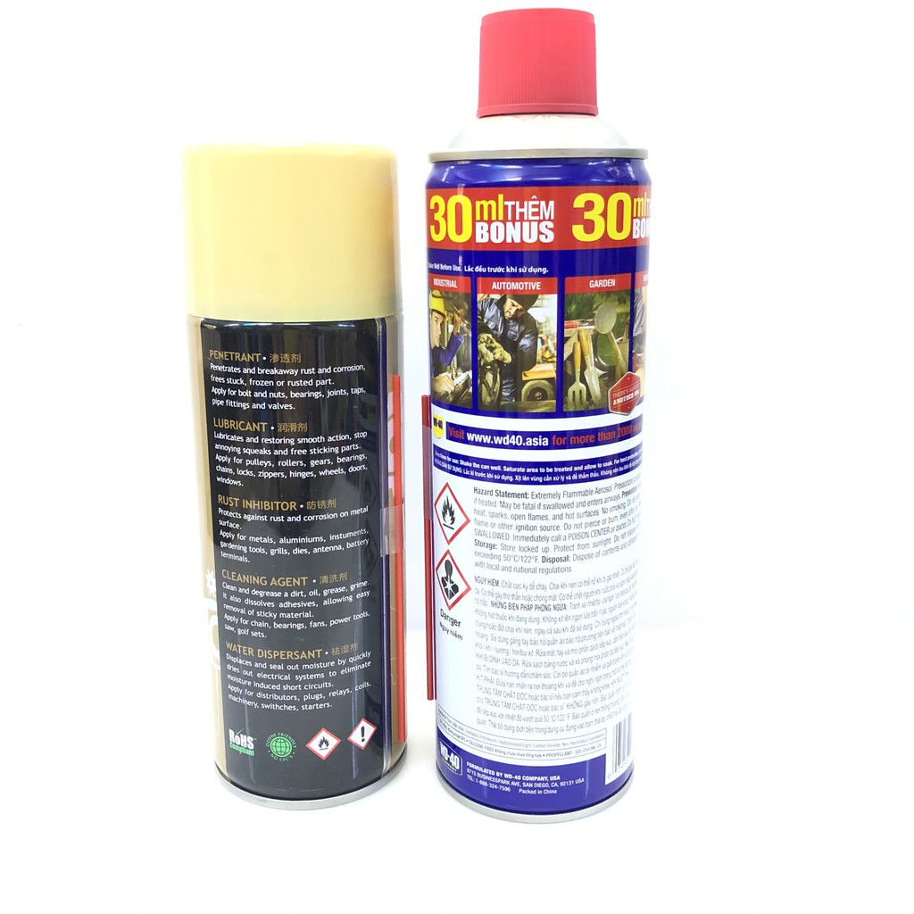 Combo chai xịt chống rỉ TS40 450ml và chai bôi trơn, bảo dưỡng WD40 412ml