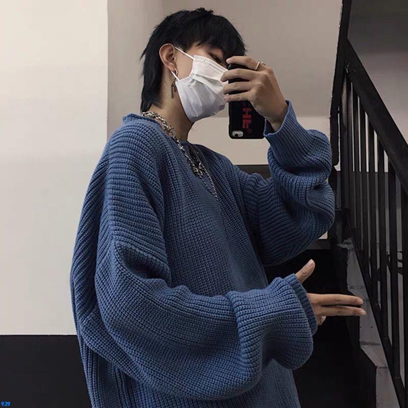 Áo Khoác Sweater Dệt Kim Tay Dài Dáng Rộng Kiểu Hàn Quốc Cá Tính Cho Nam