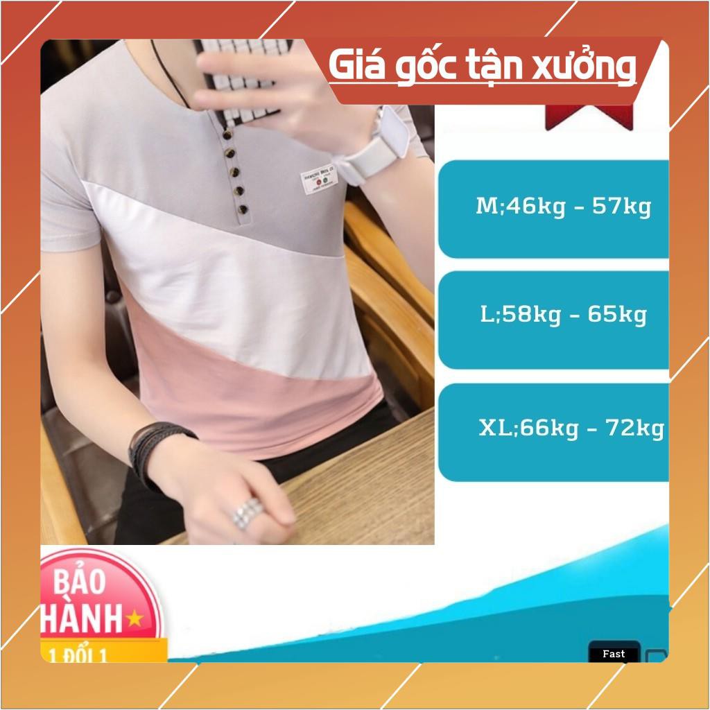 Áo Thun Nam Tay Ngắn Cổ Tim 3 Màu Xéo Cotton Cao Cấp MS09