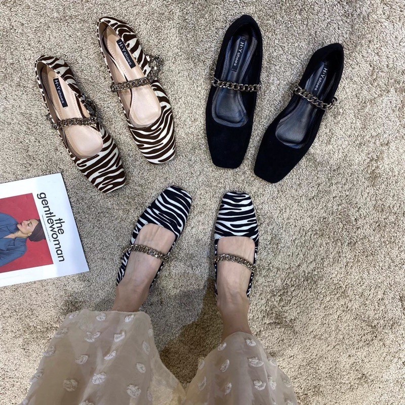 Giày búp bê mõm vuông dây xích 🛎